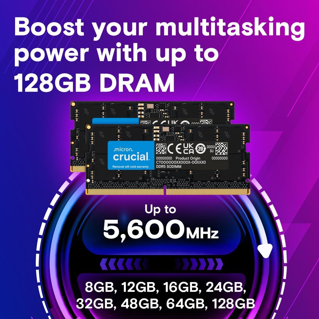 Crucial DDR5 RAM 32GB Kit (2x16GB) 4800MHz SODIMM CL40 Mini PC Laptop CT2K16G48C40S5